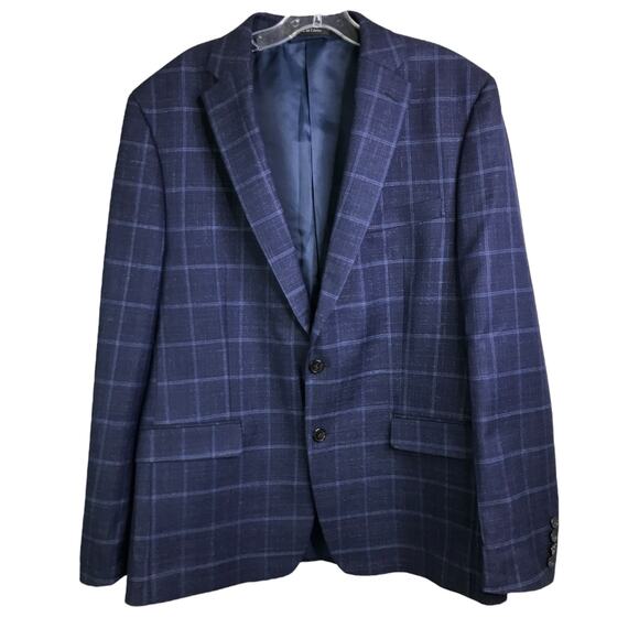 Chaps Blazer Mens Size 44R Shades of Navy Blue plaid 2 Button Classic - Picture 1 of 8